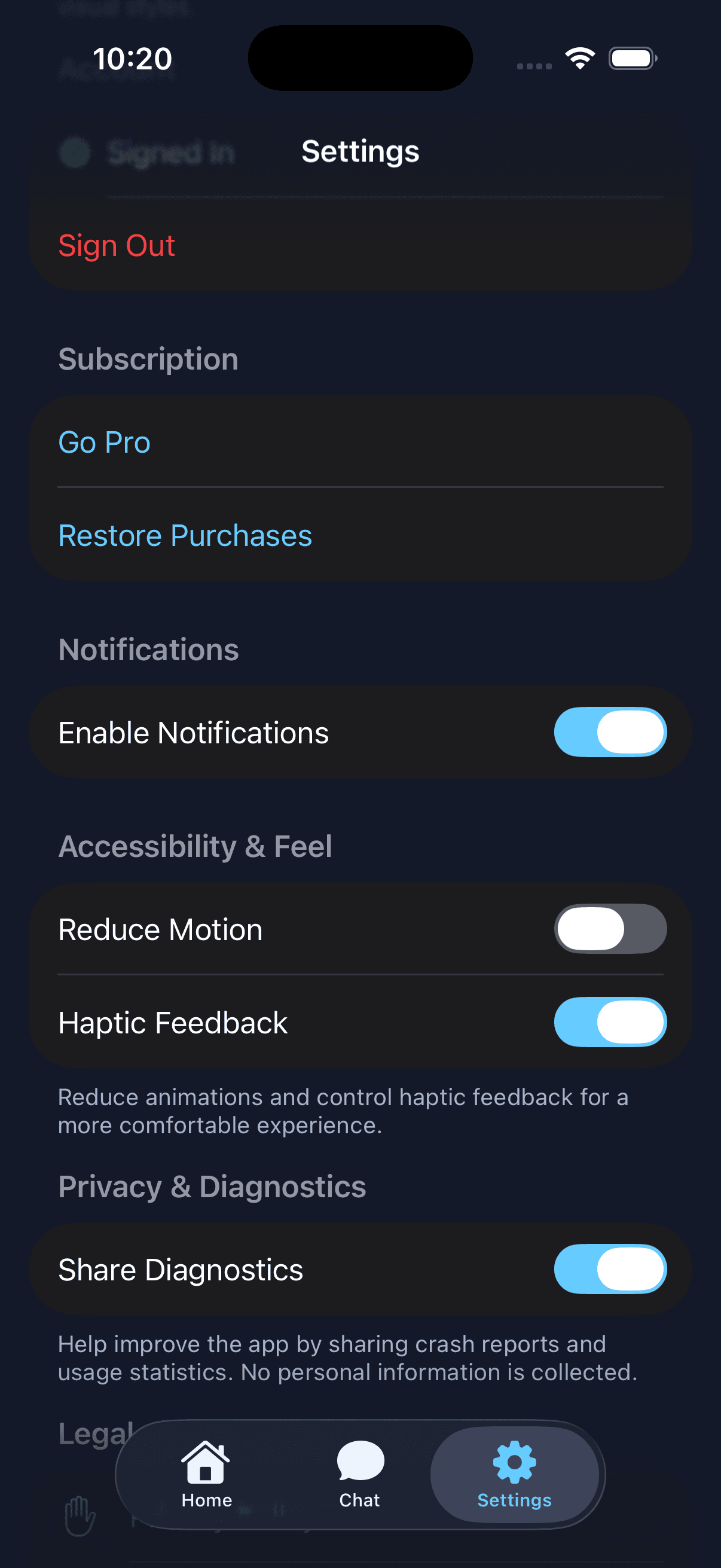 Settings with dependency injection