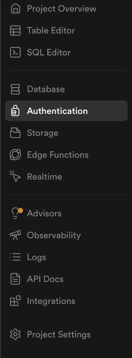 Step 1: Go to Supabase Authentication